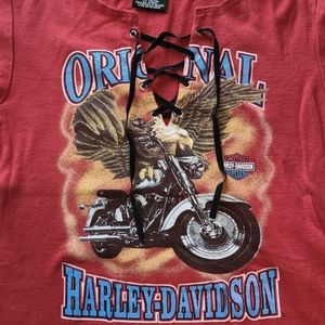 Harley Davidson vintage velvet string top Large